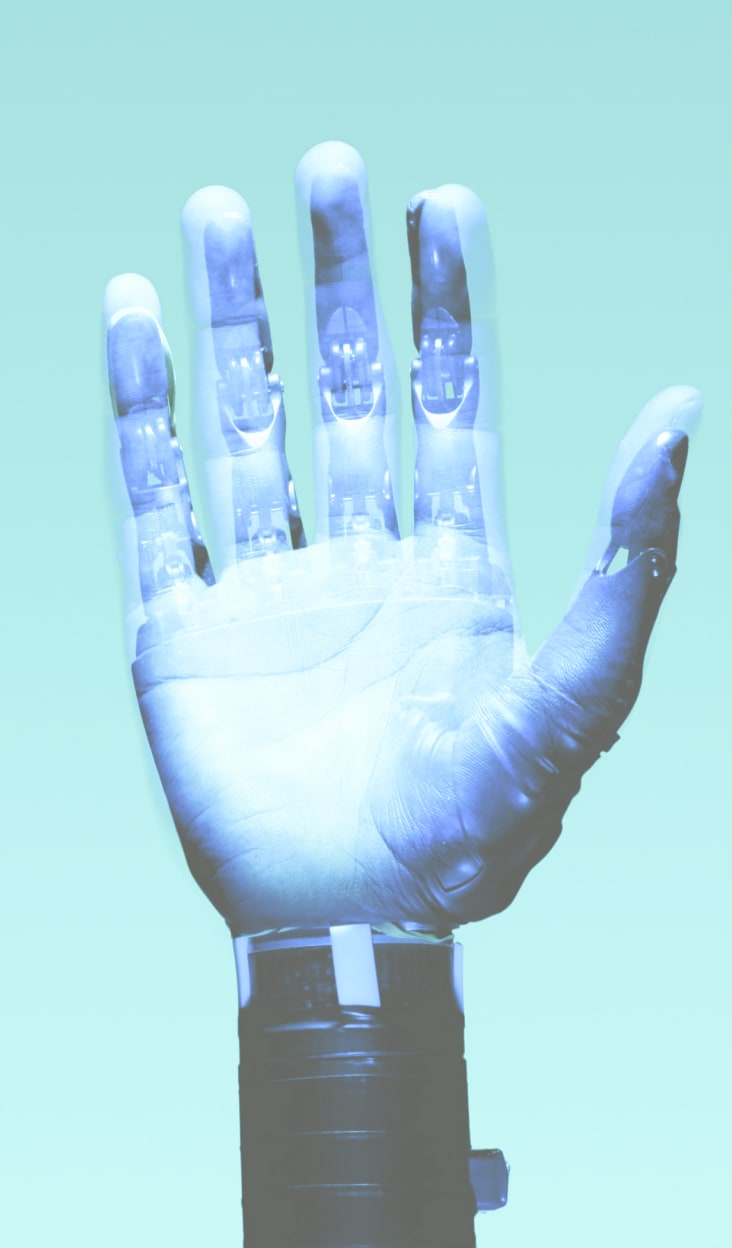 robot hand in blue color